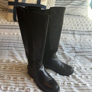 Lane Bryant Black Leather Wide-calf Zipper Boots W8